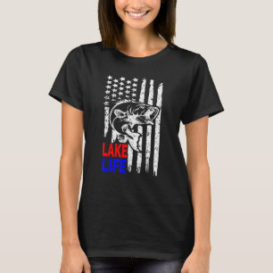 Lake Life Bass Vist Amerikaanse vlag Lucky Vist T-shirt