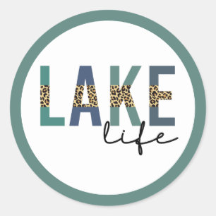 Lake Life Cheetah Print Typografie Ronde Sticker