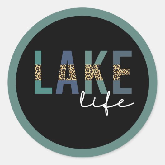 Lake Life Cheetah Print Typografie Ronde Sticker (Voorkant)