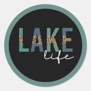 Lake Life Cheetah Print Typografie Ronde Sticker