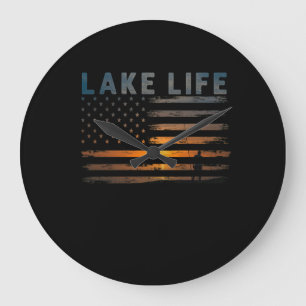 Lake Life Fisherman Sunset American Flag Bass Fish Grote Klok