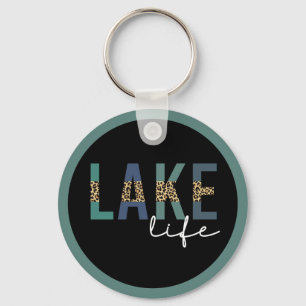 Lake Life Happy Place Cheetah Print Typografie Sleutelhanger