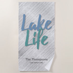 Lake Life met naam en locatie houten dok Strandlaken