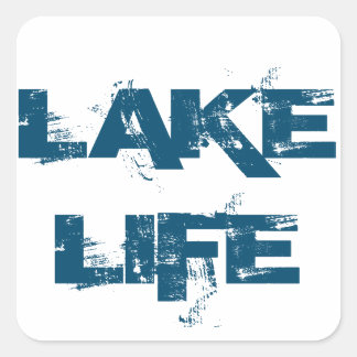 Lake Life Verweerd Blauw lettertype Vierkante Sticker