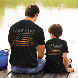 Lake Life Visser Zonsondergang Amerikaanse Vlag T-shirt