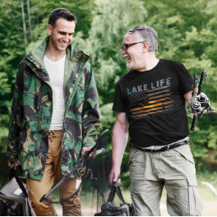 Lake Life Visser Zonsondergang Amerikaanse Vlag T-shirt