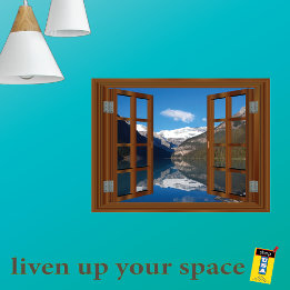 Lake Louise Mountain Faux Fake Window View Poster