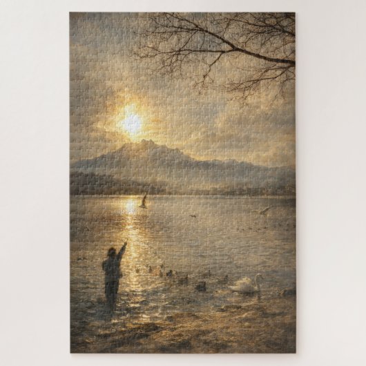 Lake Lucerne Switzerland Seagulls Fine Art Puzzle (Vertical)