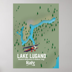 Lake Lugano Italy - Switzerland travel poster