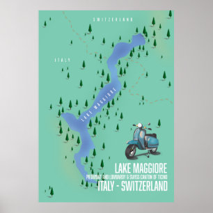 Lake Maggiore Italië - Zwitserland-kaart Poster