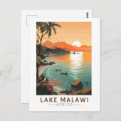 Lake Malawi Afrika Zonsondergang Reizen Kunst Vint Briefkaart (Voorkant / Achterkant)