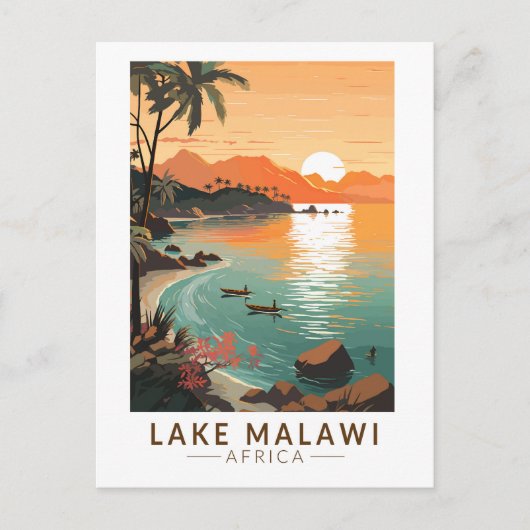 Lake Malawi Afrika Zonsondergang Reizen Kunst Vint Briefkaart (Voorkant)