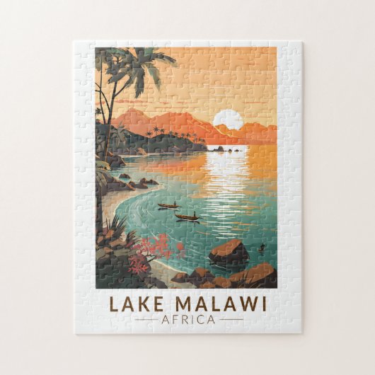 Lake Malawi Afrika Zonsondergang Reizen Kunst Vint Legpuzzel (Verticaal)