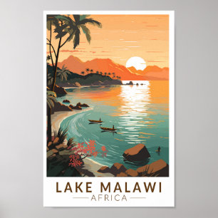 Lake Malawi Afrika Zonsondergang Reizen Kunst Vint Poster