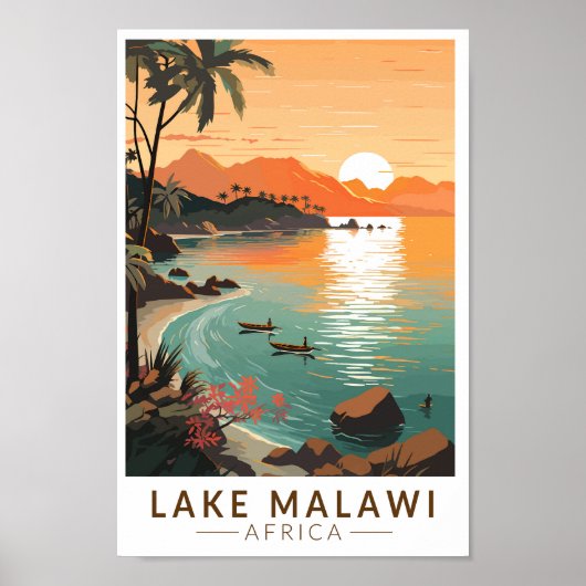 Lake Malawi Afrika Zonsondergang Reizen Kunst Vint Poster (Voorkant)