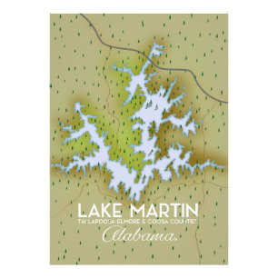 Lake Martin Alabama Reisposterkaart. Foto Afdruk