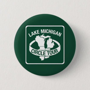 Lake Michigan Circle Tour, Sign, Wisconsin, Vereni Ronde Button 5,7 Cm