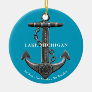 Lake Michigan Patriottische vlag anker piraat Keramisch Ornament