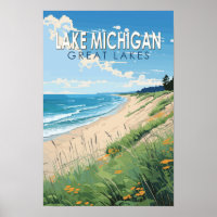 Lake Michigan Reis Kunst Vintage