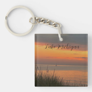 Lake Michigan Zonsondergang Avontuur Foto Sleutelh Sleutelhanger