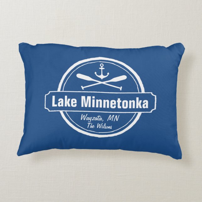 Lake Minnetonka Minnesota ankerplaats en naam Decoratief Kussen (Achterkant)