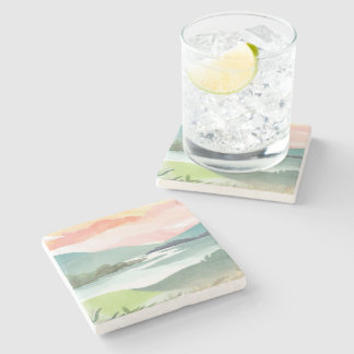 Lake Morning Sunrise | Watercolor Nature Stenen Onderzetter