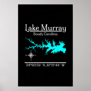 Lake Murray South Carolina Kaart Coördinaten Kunst Poster