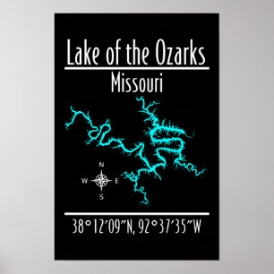Lake of the Ozarks Missouri Coördinaten Kaart Post Poster