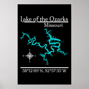 Lake of the Ozarks Missouri Kaart Coördinaten Poster