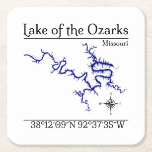 Lake of the Ozarks Missouri Kaart Papier Coaster Vierkante Kartonnen Onderzetter