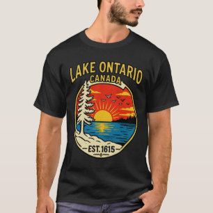 Lake Ontario Pop-Art Zonsondergang Grafische Kleur T-shirt