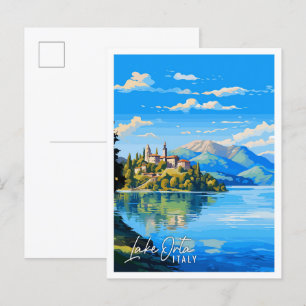 Lake Orta Italië vintage reisillustratie Briefkaart