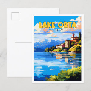 Lake Orta Italië vintage reisillustratie Briefkaart