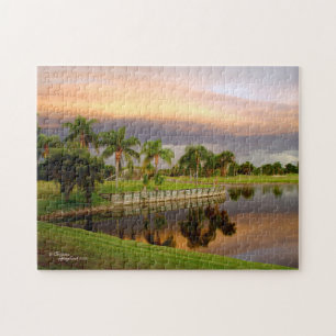 Lake Palm Trees Sunset Florida Puzzle Legpuzzel