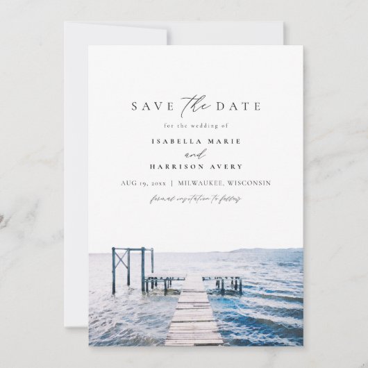 LAKE Pier Waterverf Bruiloft Save the Date Kaart (Voorkant)