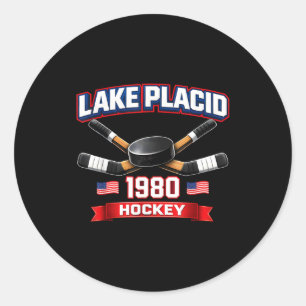 Lake placid 1980 hockey vintage usa puck new york ronde sticker