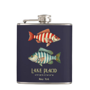 Lake Placid New York nautische vissen Heupfles