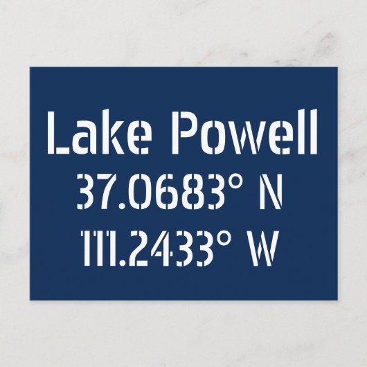 Lake Powell AZ Latitude Longitude Briefkaart (Voorkant)