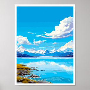 Lake Pukaki Nieuw-Zeeland Reisillustratie Poster