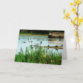 Lake Scene met Cattails Ducks and Dock Kaart (Gele Bloem)