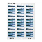 Lake Scene Pine Bomen | Rustieke Natuur Foto Blauw Etiket (Full Sheet)