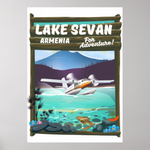 Lake Sevan Armenia vintage style travel poster