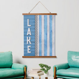 Lake Sign Blauw en grijs Hangend Wandkleed