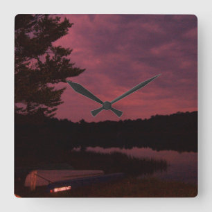 Lake Sunset Clock Vierkante Klok