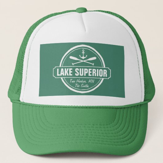 Lake Superior, aangepaste stad, naam, anker, pedde Trucker Pet (Voorkant)