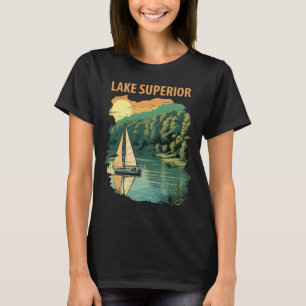 Lake Superior Zeilboot Bos Retro Reizen T-shirt
