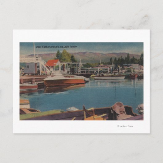 Lake Tahoe, CA - Boat Harbour in Bijou Wooden Briefkaart (Voorkant)