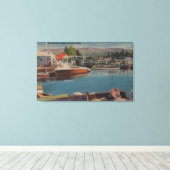 Lake Tahoe, CA - Boat Harbour in Bijou Wooden Canvas Afdruk (Insitu (Houten vloer))