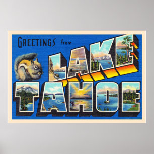 Lake Tahoe California CA Large Letter Briefkaart Poster