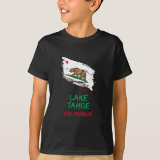 Lake Tahoe California Paint Splatter Flag Vacation T-shirt